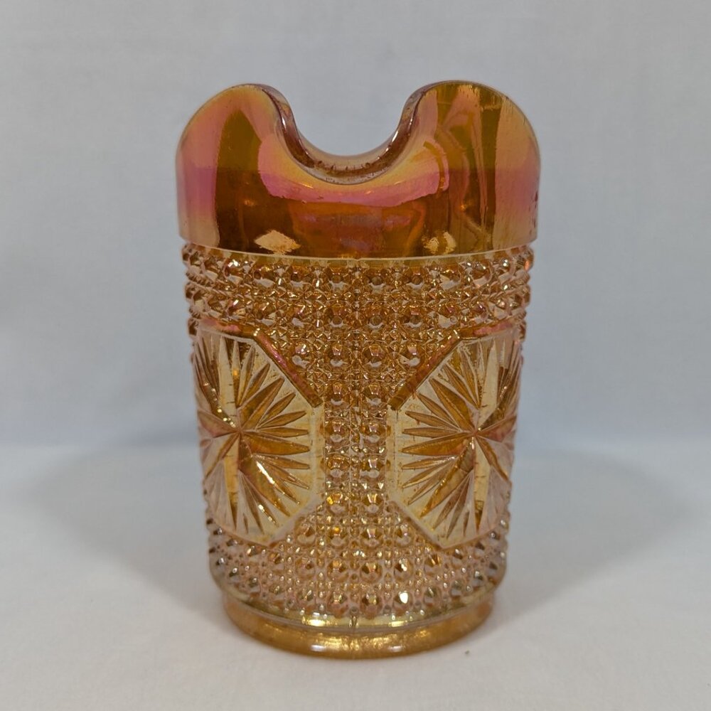Imperial Glass Star Medallion Marigold Carnival Glass Pitcher Vintage 20 ounces - Picture 2 of 8